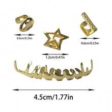 1 Set 5-Pointed Star Combo Zirconia Stone & Asymmetrical Thin Slice Teardrop Shaped Hip Hop Tooth Jewelry Set, Unisex, Gift For Valentine's Day, Party, Everyday Wear - Multicolor - View 5