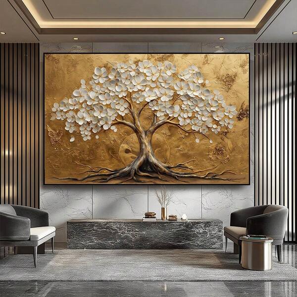 1pc Elegant Platinum Tree Canvas Art Print, Frameless Wall Decor For Living Room & Bedroom, Modern Sophistication No Frame 50x70cm/19.68x27.55inch