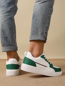 [Leather Skate Shoes] 36-45 White & Green Leather Men's Skate Shoes - Women's Casual Shoes - Comfortable Low-Top, Durable Rubber Sole, PU Lining - Casual Lace-Up Low-Top Sneakers - Green - View 5