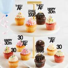 Creative Black "Straight Outta 1996 1986 1976" Cupcake Toppers, Happy 30th 40th 50th 30 Birthday Party Cake Decorations