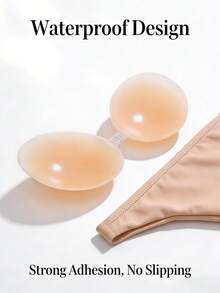 2件装可重复使用的无肩带聚拢文胸，配有无缝、隐形、自粘式乳贴。防滑无缝设计，适合各种场合。 - 杏色 - 查看 3