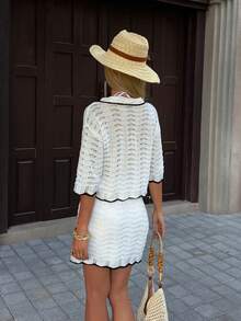 2pcs Women's Minimalist Elegant Knit Sweater Set, Chic Campus Style, Spring/Summer - White - View 8