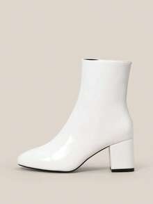 Autumn And Winter Women's Ankle Boots, White, Red, Black, Thick Heel, Side Zipper, Simple And Comfortable - 白色 - 查看 3
