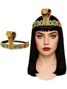 1 Set Egyptian Costume Accessories, Gold Egyptian Queen Headdress, Metal Snake Bracelet, Spiral Bracelet, Snake Bracelet, Female Role-Play Jewelry, Metal Material, Suitable For Party, Wedding, Daily Life, Work, Vacation, Etc.