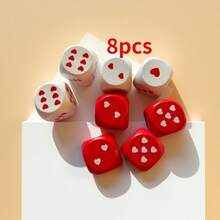 25pcs Mixed Red & White Wooden Heart-Shaped Dice, Perfect Game Prop Love Dot Dice, Valentine's Day Gift - Multicolor - View 9