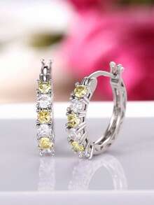 1 Pair Fashion Cubic Zirconia Hoop Earrings For Women For Wedding Anniversary Engagement Party Jewelry Valentine's Day Gift - Yellow - View 2