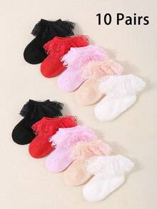 Bộ 10/5/1 đôi tất giữ ấm mắt cá chân thoáng khí có ren trang trí cho bé gái, thích hợp mặc hàng ngày. Tất giữ ấm chân kiểu công chúa đáng yêu, phối hoàn hảo với váy, món quà lý tưởng cho Lễ Tạ ơn và Ngày Valentine. - Nhiều màu - Xem 10