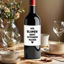 4 Humorous Wine Bottle Label Stickers - German Design "Because Flowers Won't Get You Drunk," Perfect Gifts For Friends, Girlfriends, And Colleagues, Ideal For Retirement And Party Decorations - Multicolor - View 4