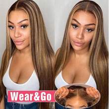 13x6/13x4 高清透明前额真人发混纺直发假发 34 英寸 - 200% 高密度预修剪无胶无缝假发,女士 SP4/27 直发前额网状假发,无需胶水即可佩戴 - SP4/27 - 查看 7