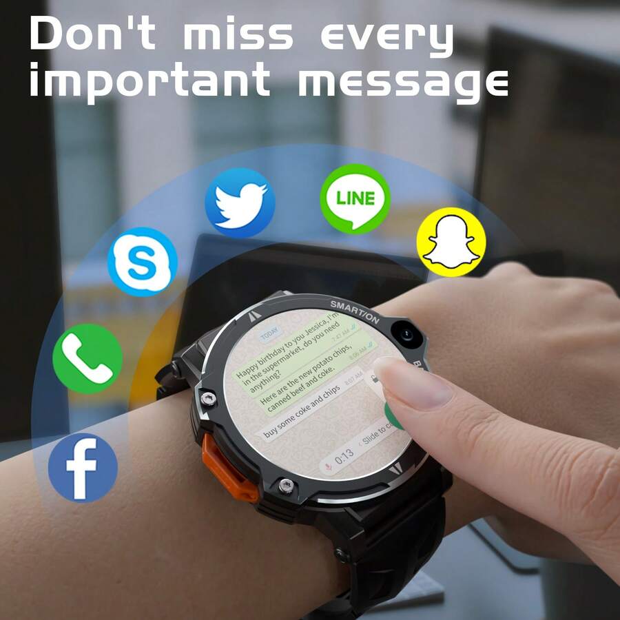 LOKMAT APPLLP 6 PRO 智能手表，配备 2.02 英寸高清屏幕、高清双摄像头，兼容安卓和 iOS 系统，支持 2G/3G/4G/5G SIM 卡，支持独立通话、移动数据、Wi-Fi、APP 通知、提醒、第三方应用下载，运行安卓系统。 - APPLLP 6 PRO - 查看 1