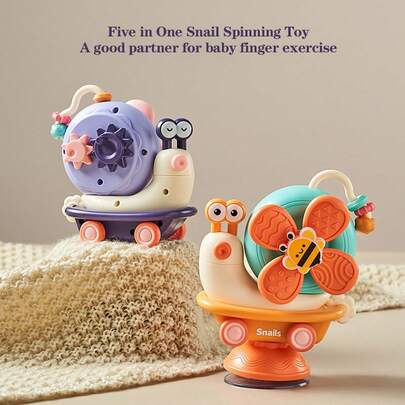 Snail Spinner High Chair Toy With Suction Cup, Rattle Montessori Toys For Toddler, Fine Motor, Sensory Development Tray Toys Gift For Infant Boy Girl