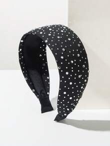 1pc Geometric Pattern Palace Style Solid Color Super Shiny Full Rhinestone Widened Headband, Luxurious Elegant Versatile Women Hair Accessory,Festival,Party - White - View 1