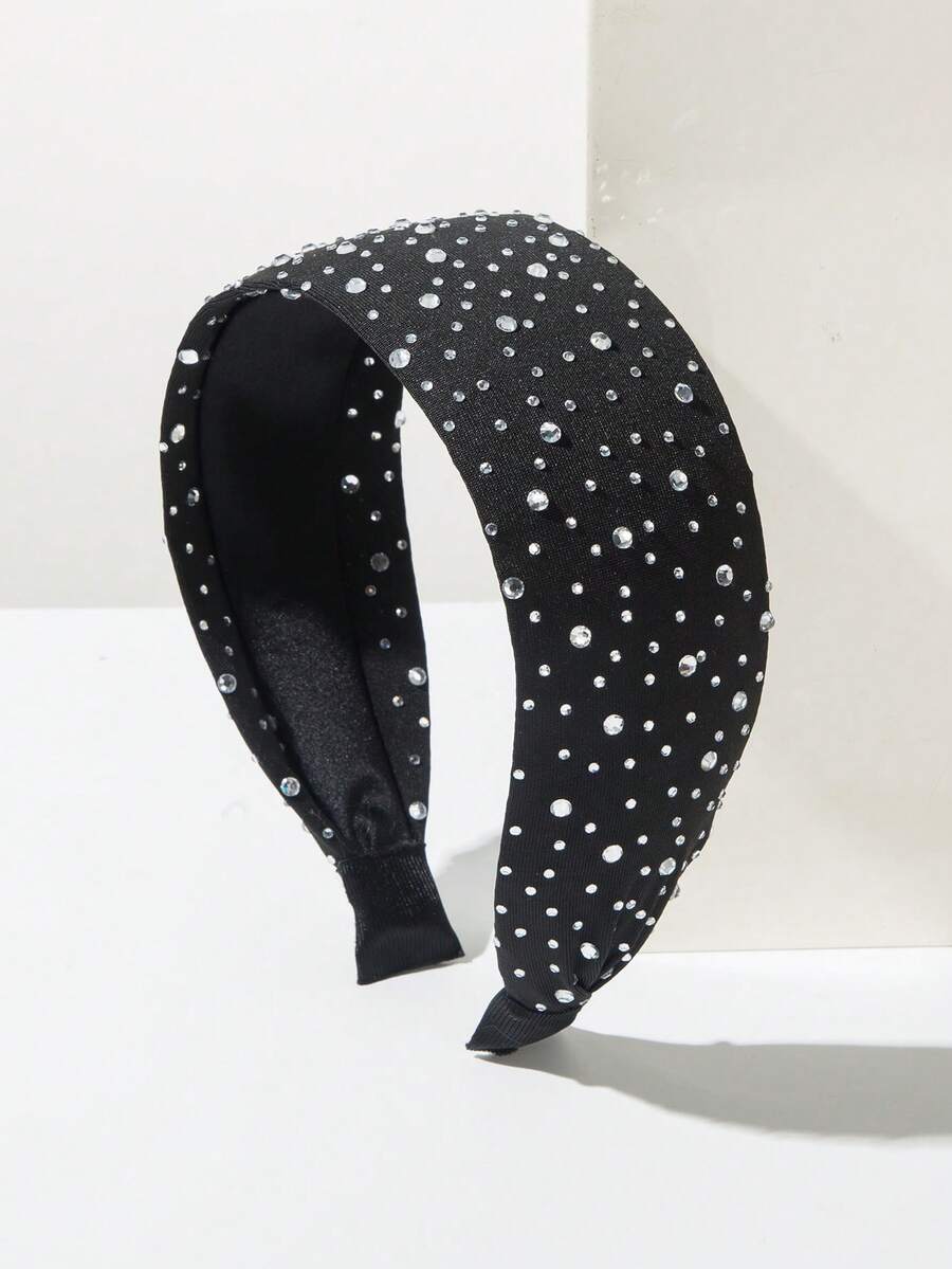 1pc Geometric Pattern Palace Style Solid Color Super Shiny Full Rhinestone Widened Headband, Luxurious Elegant Versatile Women Hair Accessory,Festival,Party - White - View 1