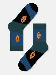 1/5 Pairs Unisex Couple Plant Leaf Graphic Art Design Breathable Cotton Crew Socks, Suitable For Travel, Home, Office, Holidays, Gift - Multicolor - View 18