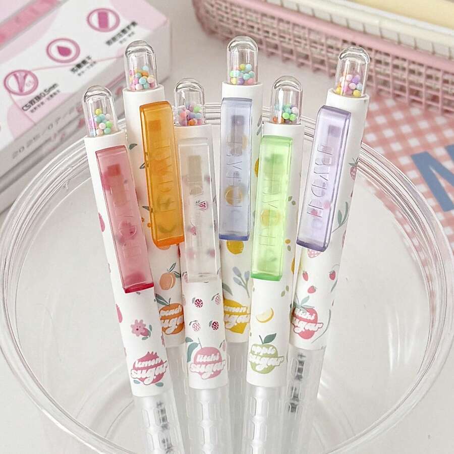 607 Fruit Candy Gel Pen, Dual Tip Quick Drying Ink Pen, Colorful Fruit Pattern, Rainbow Capsule Design, Suitable For Students To Take Notes And Exams