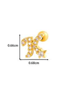 Toppiercing 1件铜锆石26个英文字母耳钉，不锈钢杆耳骨穿孔耳环
