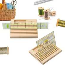 Soporte de regla de madera para coser y acolchar - Soporte de almacenamiento de herramientas de manualidades con ranuras, regla e hilo, para almacenamiento de suministros de costura - D - Ver 9