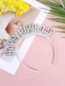 1/5pcs Happy Birthday Headband, Shiny Sequin Silver Hair Hoop, Suitable For Birthday Party, Party Supplies, Party Hat, Photo Props - Silver - View 6