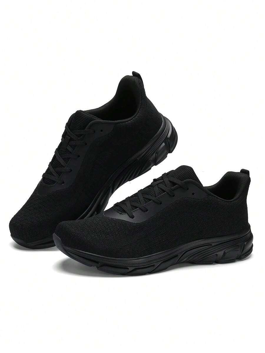 Men's Knit Casual Sports Shoes, Lightweight Breathable Running Sneakers - Black - View 1