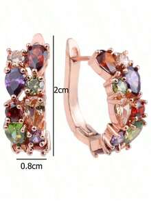 1pair Gorgeous Monalisa Colorful Cubic Zirconia Paved Elegant Round Decor Earrings Luxury Party Jewelry For Women - 玫瑰金色 - 查看 2