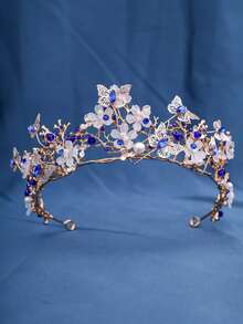 新娘森林风蝴蝶花冠，红色水晶珍珠镀金发饰，复古公主巴洛克婚礼皇冠，头饰，头冠，头饰 - 彩色 - 查看 17