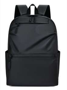 1pc Black PU Leather Backpack, Multi-Pocket Design, Classic Daily Commute Backpack, Travel Bag, Suitable For Travel, School, Unisex, Large Capacity, High-Quality Commuter Bag, Fashionable Minimalist Design - Black - View 11