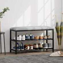 Shoe Bench With Seat, Bench With Storage Space, Shoe Rack With 2 Open Compartments, Bench 81 X 31 X 50 Cm Black