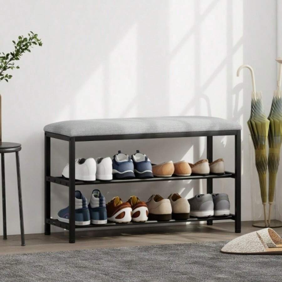 Shoe Bench With Seat, Bench With Storage Space, Shoe Rack With 2 Open Compartments, Bench 81 X 31 X 50 Cm Black