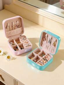 1pc Portable PU Leather Multi-Compartment Jewelry Storage Box, Jewelry Organizer Box With Zipper For Earrings Necklaces Rings, Suitable For Home Travel Packing, Gift Box, Travel Jewelry Box - Multicolor - View 4