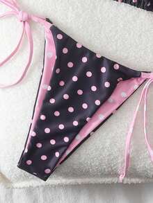 Polka Dot Print Backless Bikini Set, Sexy Beach Vacation Pink Summer - Pink - View 5