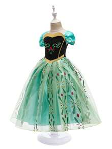 Bộ 4 món cho bé gái: Váy in hoa màu xanh lá cây, tóc giả, vương miện, đũa phép, túi xách, trang phục hóa trang Giáng sinh, Halloween, lễ hội cho trẻ em. - màu xanh lá - Xem 5