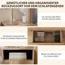 Bedside Table, Handle-Free Design, Open Compartment, Drawer, Wall Mount, Light Brown - Khaki - View 3