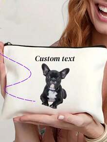 A Two Pieces Personalized Custom Dog Photo Tote Bag And Makeup Bag Set. A Cute Dog-Themed Gift. A Small Travel Makeup Bag Suitable For Pet Lovers. A Zipper Bag Suitable For Teenagers, Daughters And Sisters. An Interesting Pet Gift. A Decorative Makeup Storage Bag For Birthdays And Christmas. Makeup Storage Bag - Multicolor - View 5