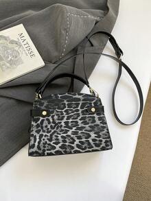 1 pieza Bolso de mano con cierre magnético y decoración de correa con estampado de leopardo, de moda para mujer, adecuado para compras de primavera - Multicolor - Ver 6
