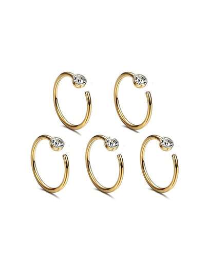 1pc/3pcs/5pcs Hip-Hop Style 304 Stainless Steel Rhinestone Nose Ring, Unisex Street Fashion Body Piercing Nose Jewelry