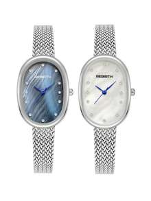 1pc Women's Stainless Steel Strap Fashionable Minimalist Oval Quartz Wrist Watch, Suitable For Daily Wear