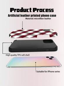 复古苏格兰红色格子图案印花手机壳，防震防尘，彩色印花图案，皮革粘贴工艺，扬声器孔设计，音效增强，兼容 17/16/15/14/13/12/11，Galaxy S22/23/24。圣诞快乐，节日快乐！格子图案超细纤维PU材质 - 酒紅 - 查看 4