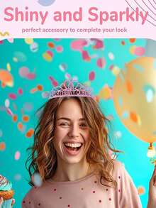 3/1件女孩生日裝飾套裝，包含1條粉色生日女孩披肩、1個粉色水鑽生日女孩皇冠、1對生日女孩眼鏡，閃亮時尚，適合生日派對禮物與生日派對裝飾 - 彩色 - 查看 3