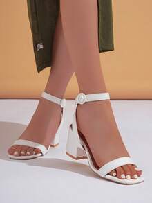 Sandalias de tacón alto para mujer, sandalias de tacón alto con tiras, nuevas y elegantes sandalias cómodas - Blanco - Ver 5