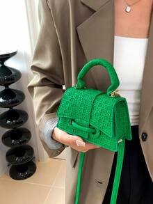 Bolso de mano con textura de nicho francés para mujer, bolso cuadrado pequeño con forma, bolso de hombro versátil y de moda, primavera - Verde - Ver 8