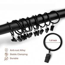 50-Piece Set Of Metal Curtain Rings With Clips, Curtain Clip Rings, Inner Diameter Of 1.37 Inches, Compatible With Curtain Rods With A Diameter Of 1 Inch, Available In Black, Gold, And Silver - màu đen - Xem 1