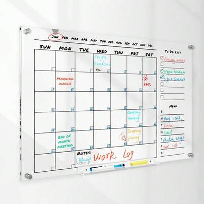 Acrylic Wall Calendar For Wall – 24" X 18" Dry Erase Calendar Board, Clear Monthly Planner For Wall With Tray, Chalk Markers, Eraser & Reusable Notes – Perfect For Home, Office, Kitchen & Classroom