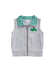 Chaleco para bebé niño y niña, chaqueta con cuello de solapa, bordado con cremallera y temática de golf - Verde - Ver 1