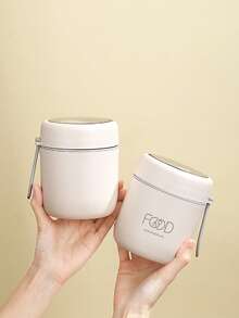 1pc Stainless Steel Vacuum Insulated Portable Lunch Box, Keeps Food & Soup Warm, Comes With Foldable Spoon - Beige - View 3