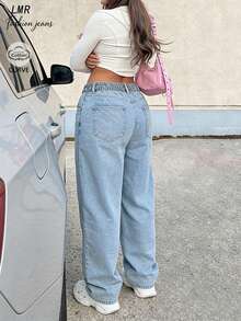 Plus Size Women's Light Blue Washed Cotton Jeans, Baggy Casual Minimalist Style Denim, & Versatile Bottoms For Daily Outings - Light Wash - View 3