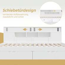 Daybed, Baby Bed, 90*200 Cm, Single Bed, Multifunctional Bed With Drawers, Shelves And Compartments, With Storage, Mattress Not Included - White - View 2