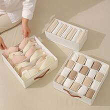 1pc Drawer Style Underwear Storage Box, Multi-Functional Foldable Lingerie Organizer Box, Separate Sock Drawer, Suitable For Bras, Socks, Panties, Belts, Space-Saving Wardrobe Organizer With Handle For Easy Access, Applicable For Closet, Bedroom, Home, Dorm, Also Can Be Used As Room Decor, Bedroom Decor, Valentine's Day Gift, Valentine's Day Decoration - Beige - View 9