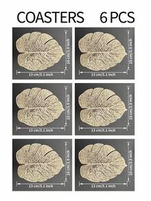6个简约金色PVC龟叶杯垫，可水洗，易清洁，可擦拭，防滑，耐热，桌面杯垫，优雅装饰，PVC餐垫，餐桌摆设，厨房桌垫，节日婚礼装饰，家居装饰 - 金色 - 查看 4