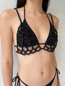 1件个性化时尚串珠胸罩链，性感沙滩派对上衣，奢华女士假日身体链