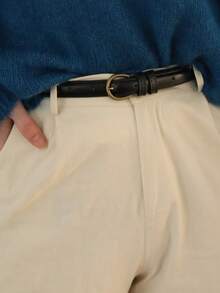 1pc Men's Retro Niche Casual Leather Belt, Minimalist Design, Suitable For Jeans, High-Quality Black Color, Versatile For Daily Wear - Multicolor - View 6